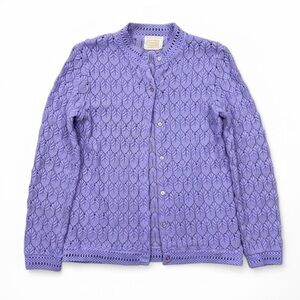 Vintage 1960’s Carol Brent Lavender Purple Crochet Button Up Sheer Sweater SizeS
